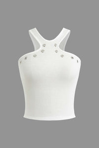 Darlene | Witte Geribbelde Tanktop met Cut-Outs & Nieten