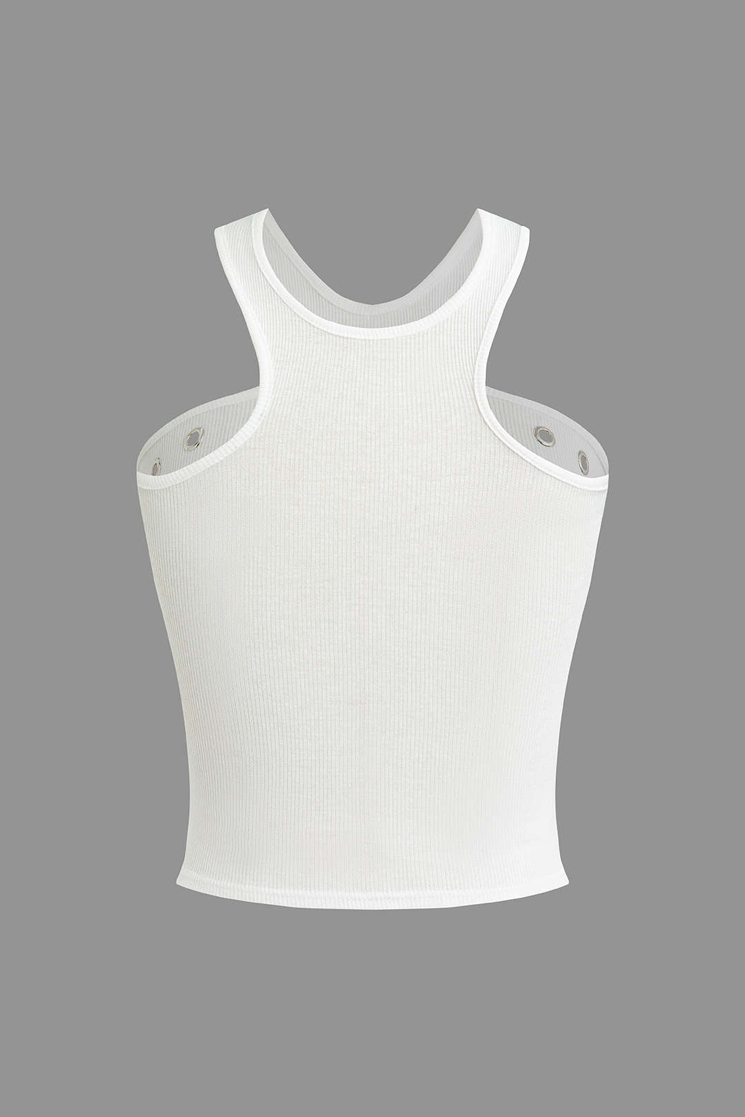 Darlene | Witte Geribbelde Tanktop met Cut-Outs & Nieten
