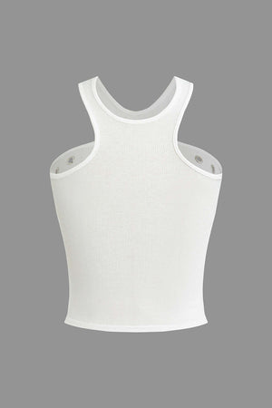 Darlene | Witte Geribbelde Tanktop met Cut-Outs & Nieten