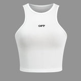 Henrietta | Witte Geribbelde Racerback Crop Top met Hoge Hals