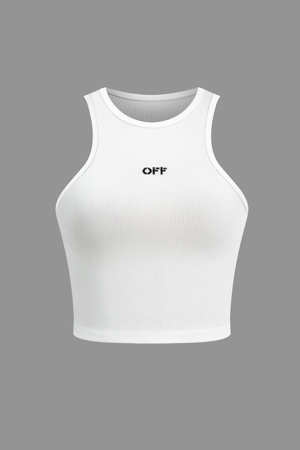 Henrietta | Witte Geribbelde Racerback Crop Top met Hoge Hals