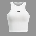 Henrietta | Witte Geribbelde Racerback Crop Top met Hoge Hals