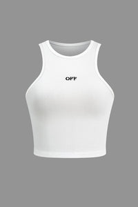 Henrietta | Witte Geribbelde Racerback Crop Top met Hoge Hals