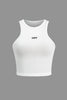 Henrietta | Witte Geribbelde Racerback Crop Top met Hoge Hals