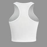 Henrietta | Witte Geribbelde Racerback Crop Top met Hoge Hals