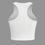 Henrietta | Witte Geribbelde Racerback Crop Top met Hoge Hals