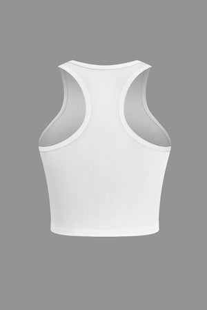 Henrietta | Witte Geribbelde Racerback Crop Top met Hoge Hals