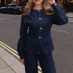 Dames-Denim-Set – Elegante Taillierte Jeansjack & High-Waist Wide-Leg Broek