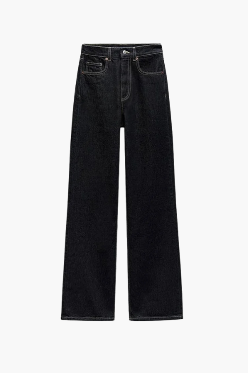 Dames-Denim-Set – Elegante Taillierte Jeansjacke met Ceintuur & Wijde High-Waist Broek