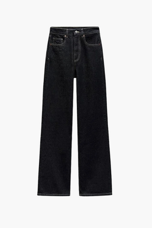 Dames-Denim-Set – Elegante Taillierte Jeansjacke met Ceintuur & Wijde High-Waist Broek
