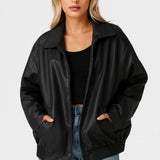 Dames Oversized Imitatie Leren Jas Met Rits