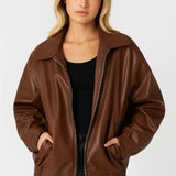 Dames Oversized Imitatie Leren Jas Met Rits