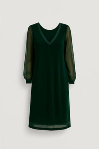 Elegante Midi Jurk met V Hals en Transparante Mouwen