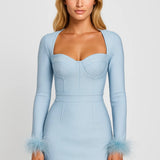 Elegante Bodycon Mini Jurk met Vierkante Hals en Lange Mouwen