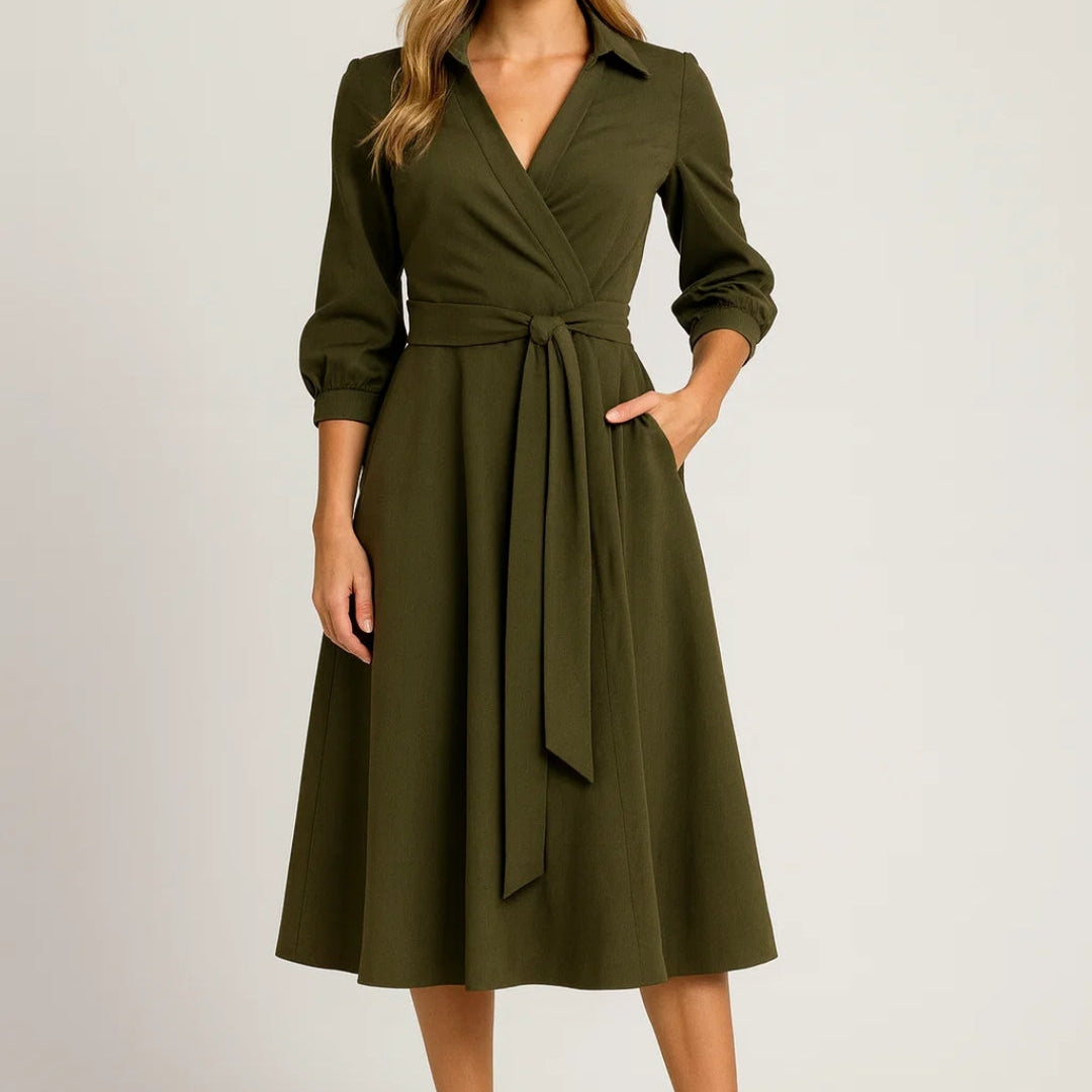 Midi Jurk Dames - Wrap Model met Ceintuur | Elegant