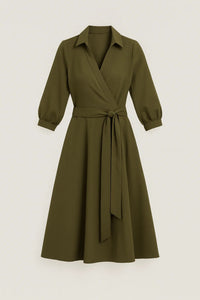 Midi Jurk Dames - Wrap Model met Ceintuur | Elegant