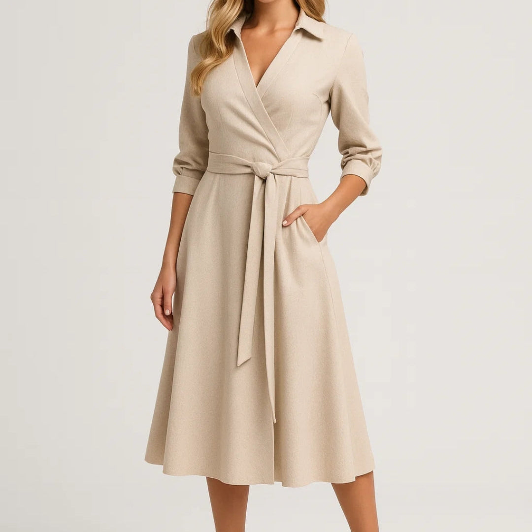 Midi Jurk Dames - Wrap Model met Ceintuur | Elegant