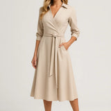 Midi Jurk Dames - Wrap Model met Ceintuur | Elegant