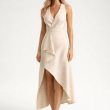Dames Asymmetrische Midi Jurk Met V Hals