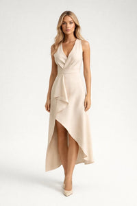 Dames Asymmetrische Midi Jurk Met V Hals