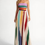Multicolor Strapless Maxi Jurk