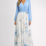 Elegante Maxi Jurk met V Hals en Bloemenprint Rok