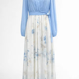 Elegante Maxi Jurk met V Hals en Bloemenprint Rok