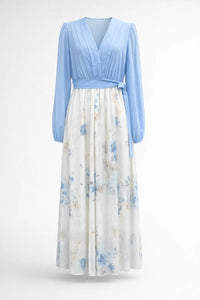 Lichtblauwe Bloemen Maxi Jurk