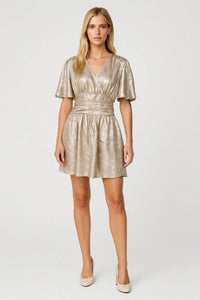 Gouden Glitter Overslag Mini Jurk