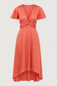 Elegante Midi Jurk met Gedrapeerd Detail en Korte Mouwen