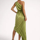 Dames One Shoulder Midi Jurk Met Plooien