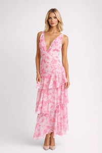 Dames Maxi Jurk Met Volants En Bloemenprint