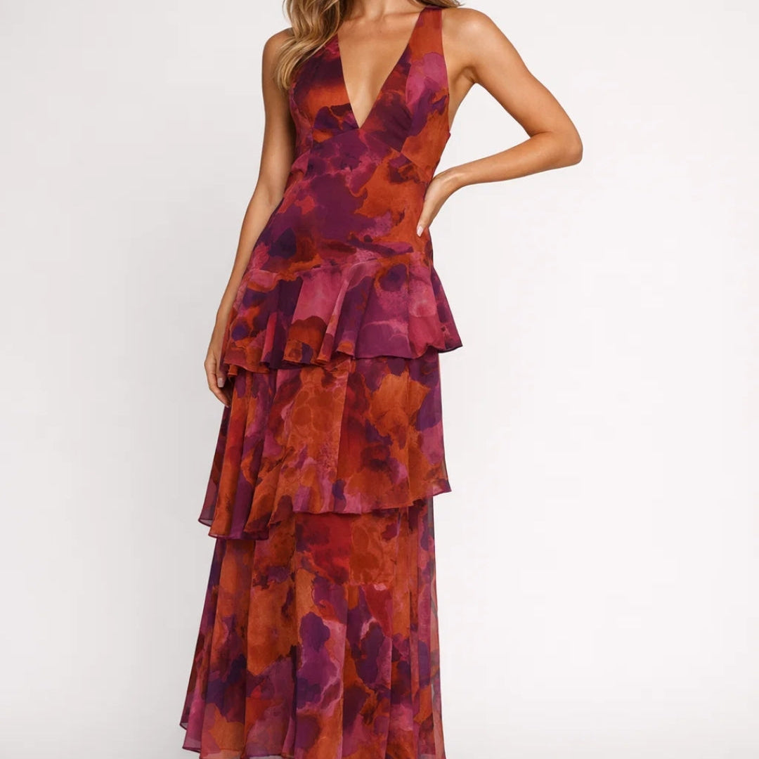 Dames Maxi Jurk Met Volants En Bloemenprint