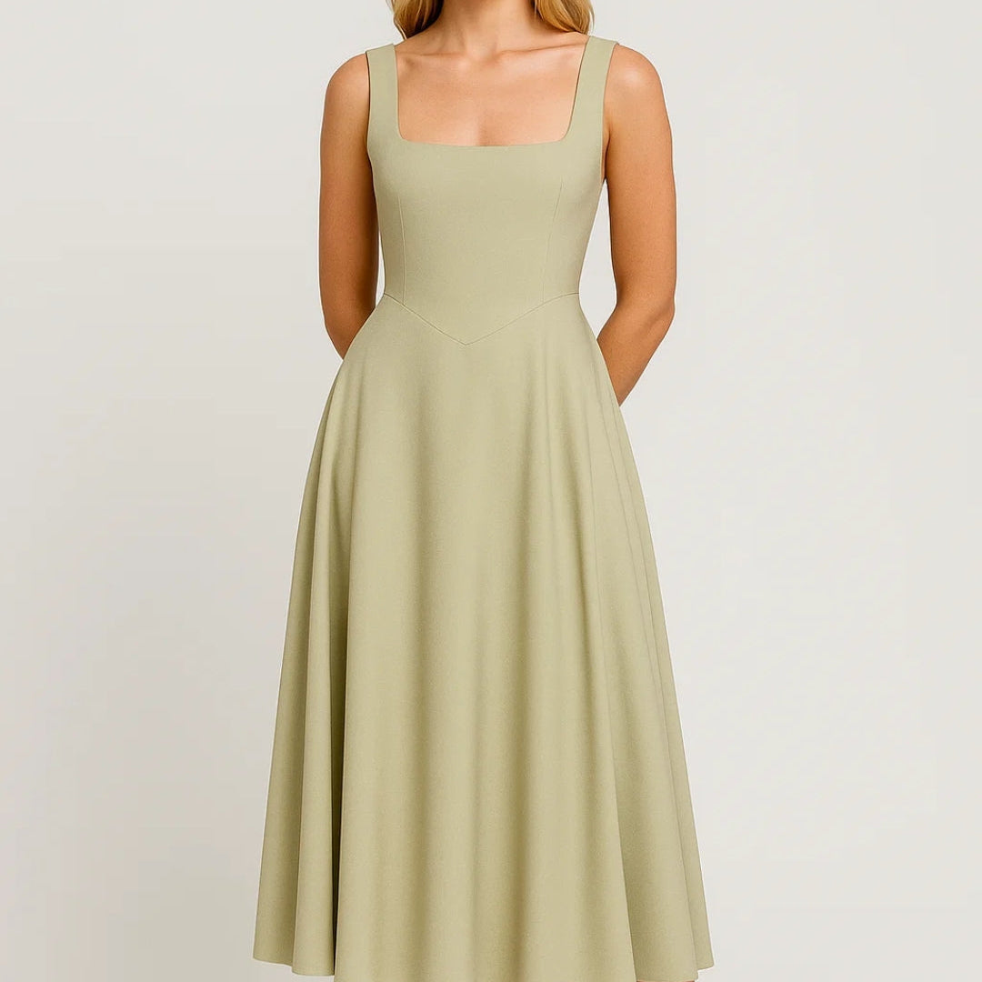Gele Elegante Midi Jurk
