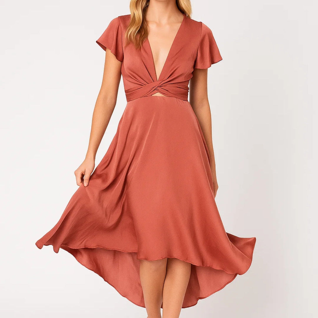 Groene Elegante Midi Jurk