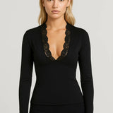 Elegante Top met Kant V Hals en Lange Mouwen