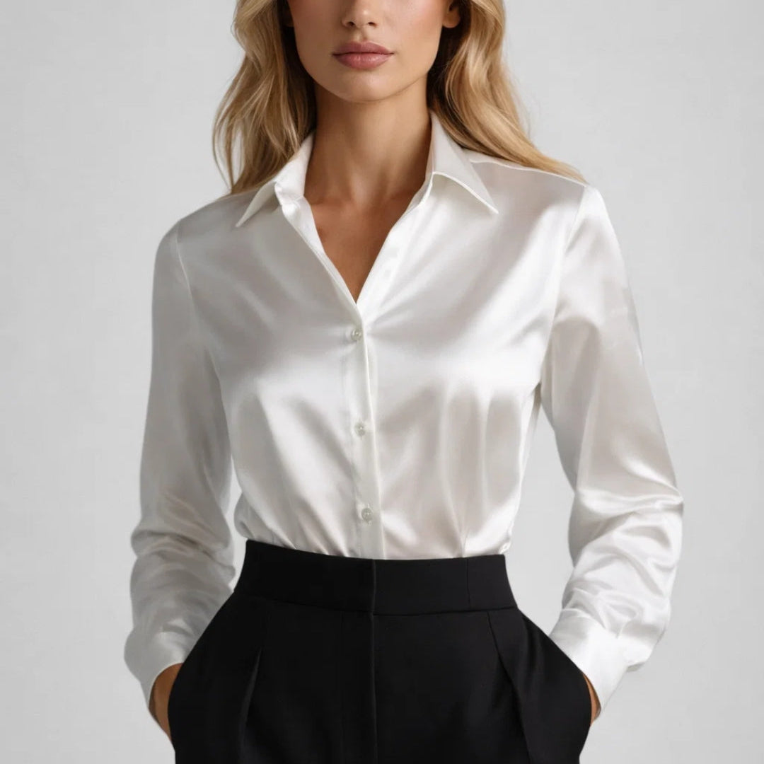 Elegant satijnen damesoverhemd met lange mouwen