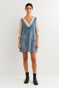 Casual Denim Mini Jurk met V Hals en Mouwloos Design
