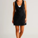 Casual Denim Mini Jurk met V Hals en Mouwloos Design