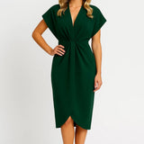 Elegante Midi Wikkeljurk met V Hals en Korte Mouwen