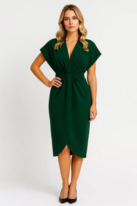 Elegante Midi Wikkeljurk met V Hals en Korte Mouwen
