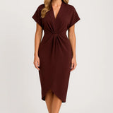 Elegante Midi Wikkeljurk met V Hals en Korte Mouwen
