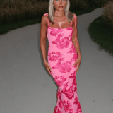 Ziska | Figuuraccentuerende Roze Bloemen Maxikleed - Elegant met Romantische Flair