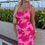 Ziska | Figuuraccentuerende Roze Bloemen Maxikleed - Elegant met Romantische Flair