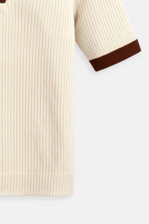 Lässige Polo Kleur Blok Geribbelde Kraag Gebreid Top
