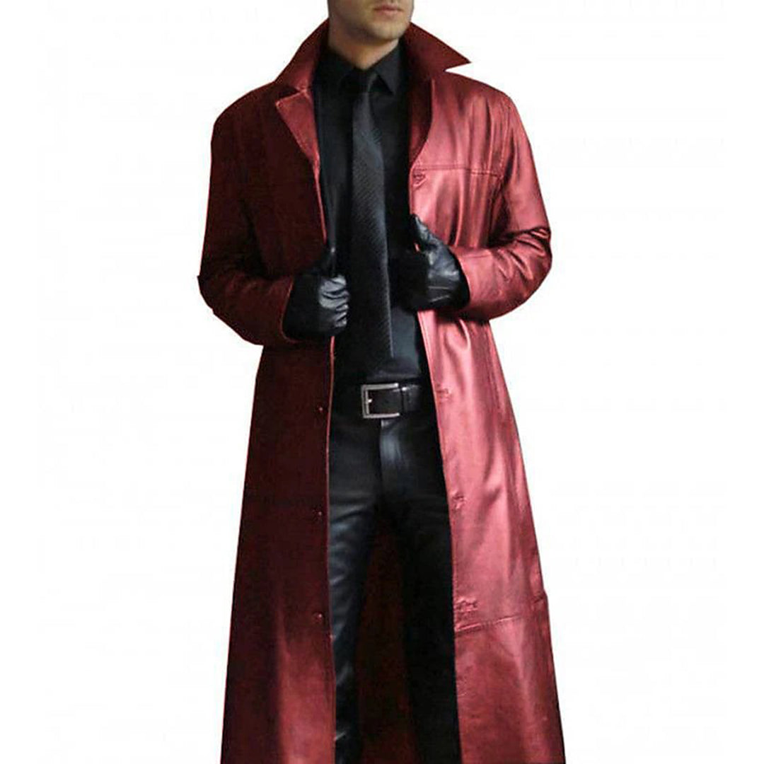 Tijn™ Heren Lange Leren Trenchcoat