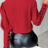 Contrasterende™ V-Hals Blouse | Elegante Details | Statement Mouwen