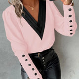 Contrasterende™ V-Hals Blouse | Elegante Details | Statement Mouwen