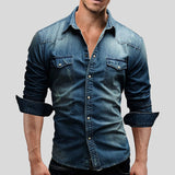 Cedric | Heren Denim Shirt in Vintage Uiterlijk