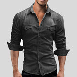 Cedric | Heren Denim Shirt in Vintage Uiterlijk